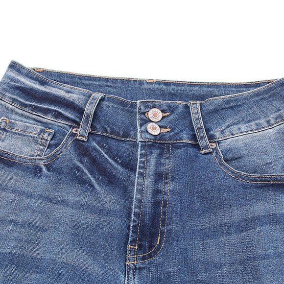 Blue High Waist Distressed Straight Leg Jeans - Picture 7 of 15
